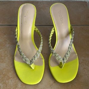 Bebe Diamond Studded Lime Heeled Sandals - 7.5